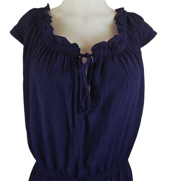 Torrid Navy Blue Summer Ruffle Pull Waist Side Slit Maxi Women's Dress 4 - 4X - Picture 2 of 6